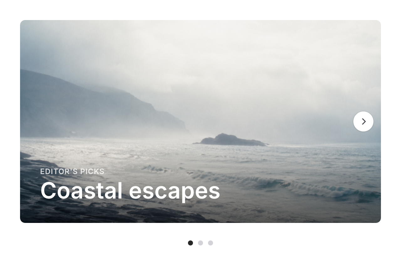 Carousel component showing a full-width image gallery with overlaid text and navigation controls