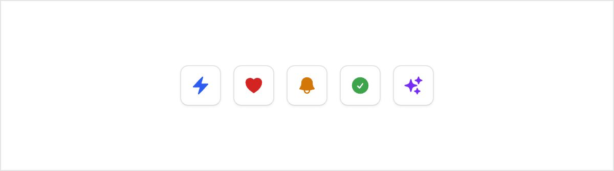 Five active toggles using blue, red, amber, green, and violet icons