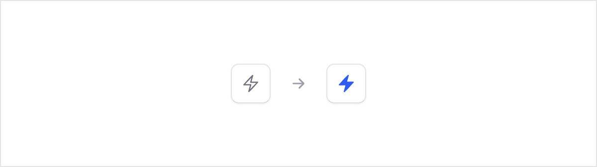 A toggle changing from an inactive outline icon to an active solid blue icon