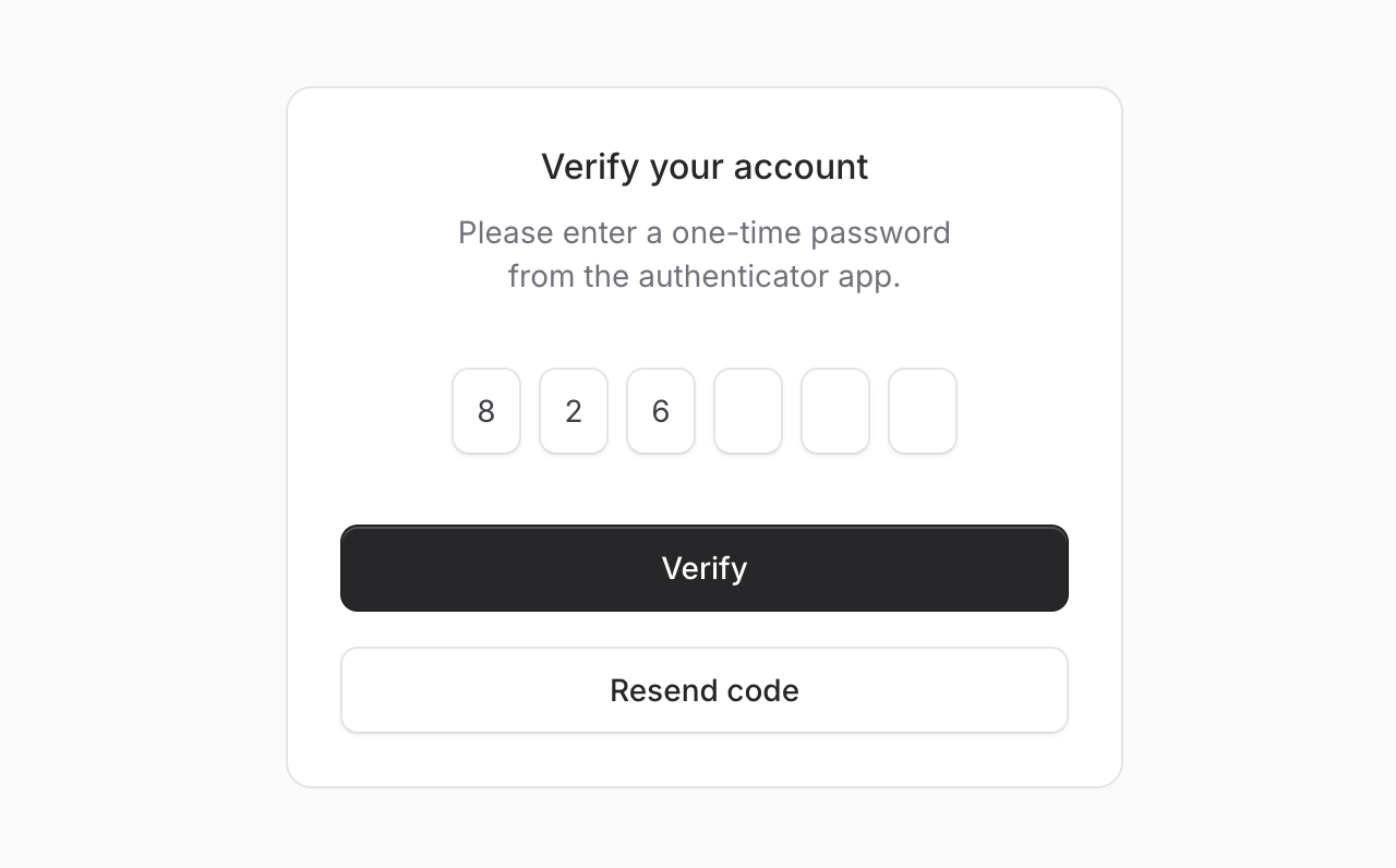 OTP input component with six individual digit fields